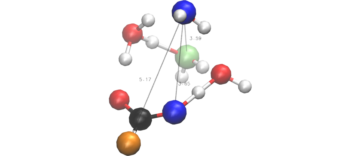 Formic acid water-cluster structure used for ChemiTrees path analysis